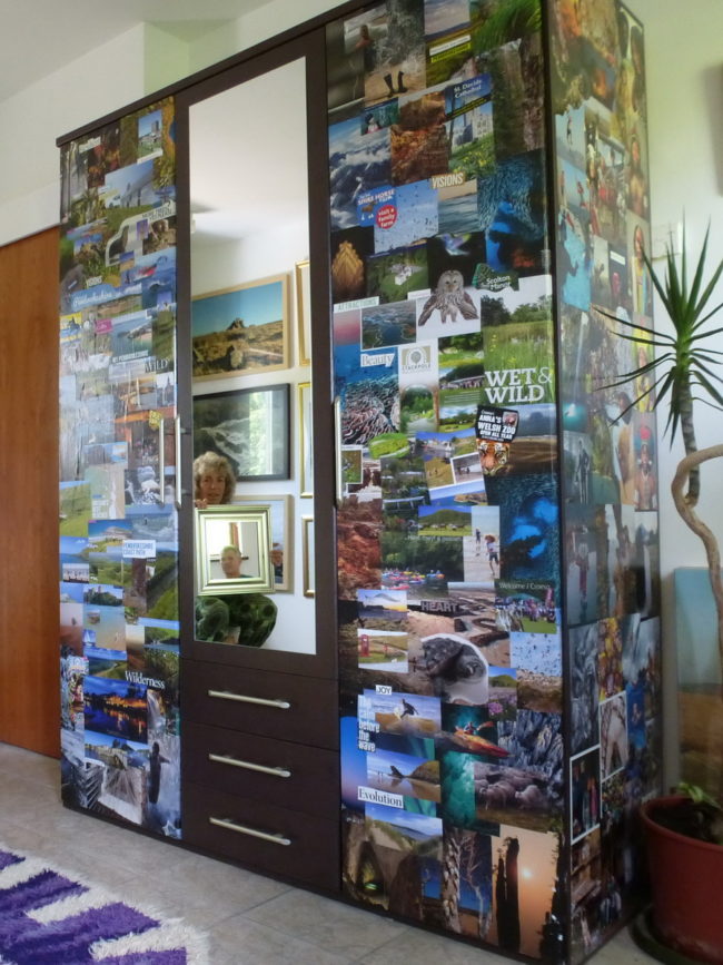 Collaged Cupboard – Michael & Shona Bossom & some old National Geographic Magazines. Collaged Cupboard - Michael & Shona Bossom & some old National Geographic Magazines.